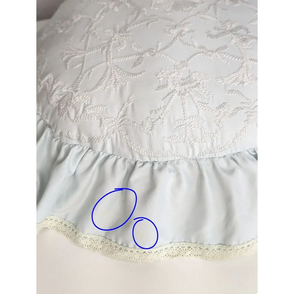 Vintage Cottagecore Shabby Chic Rachel Ashwell Round Throw Pillows Ruffled Blue